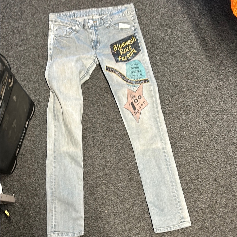 Bluewash Rock Factory Jeans with Graphic Patches
